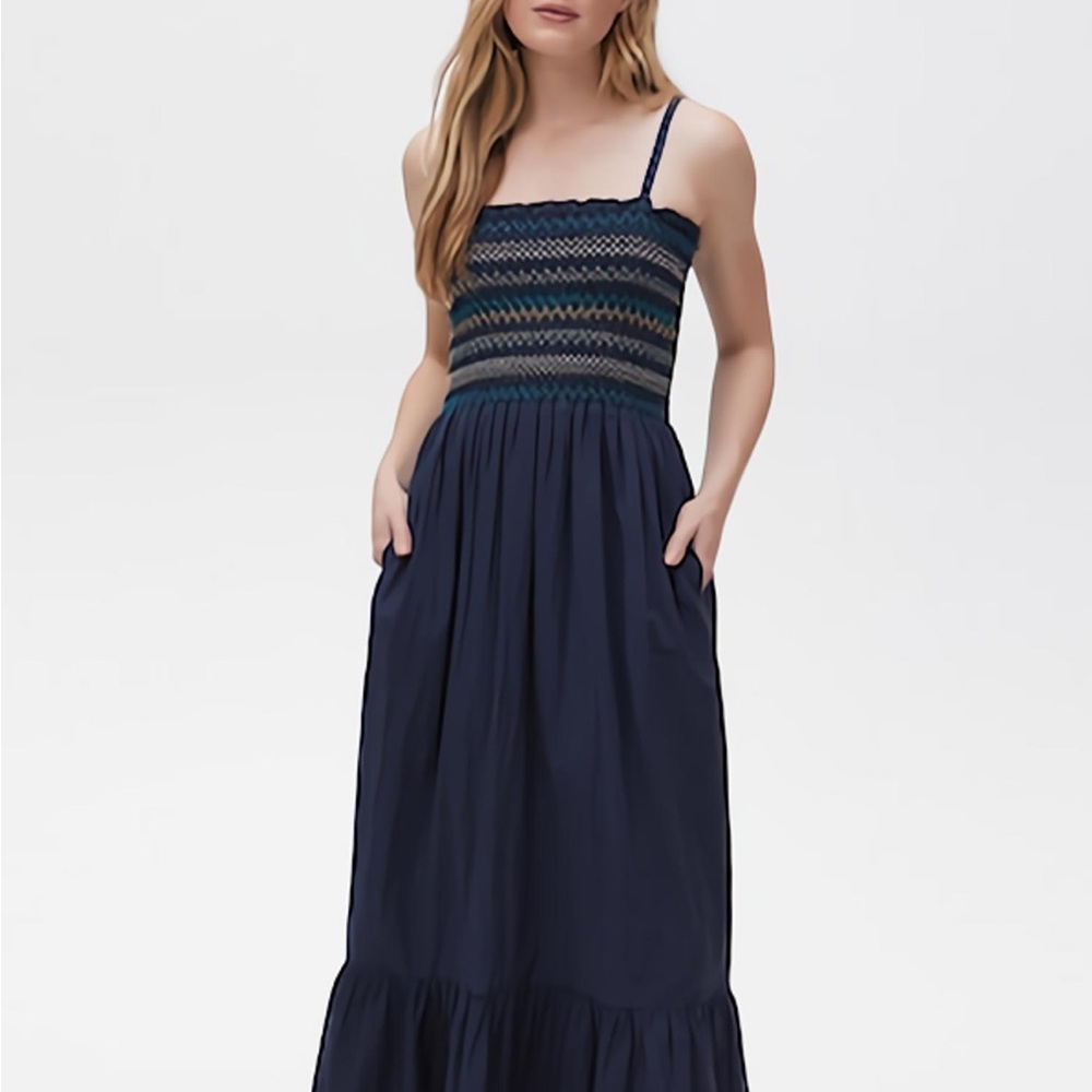 Michael Stars Smocked Navy Maxi Dress with Spaghetti Straps